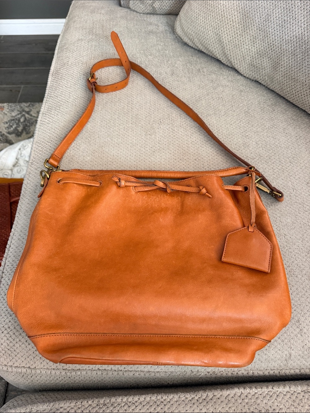 Madewell Orange Leather Shoulder Bag with Knot Detail